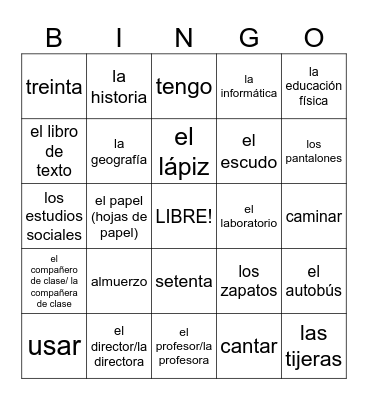 LA VIDA EN LA ESCUELA Bingo Card