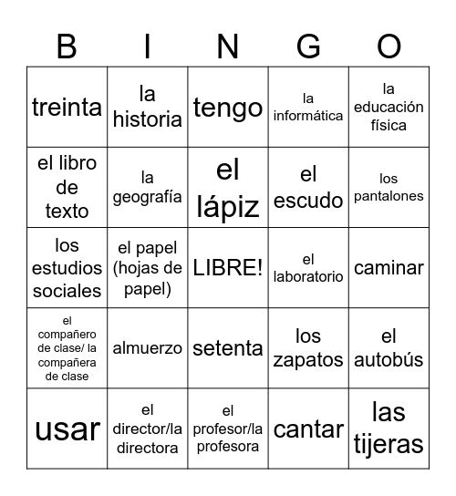 LA VIDA EN LA ESCUELA Bingo Card