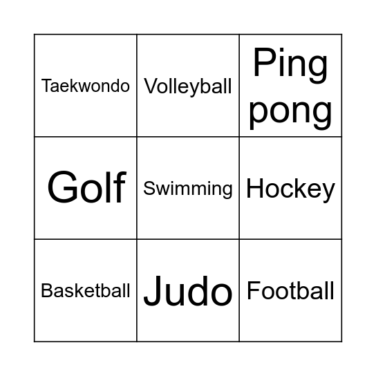 Sports Bingo Card