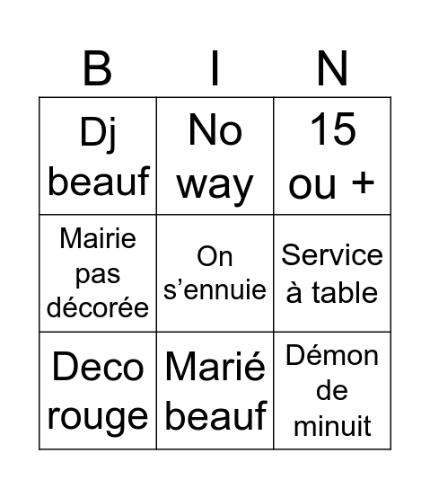 Untitled Bingo Card