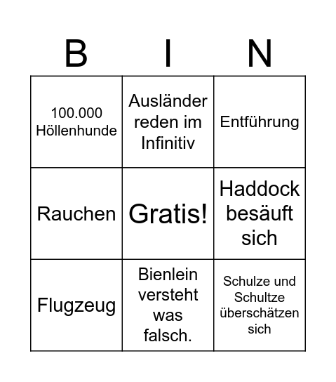 Tim und Struppi Bingo Card