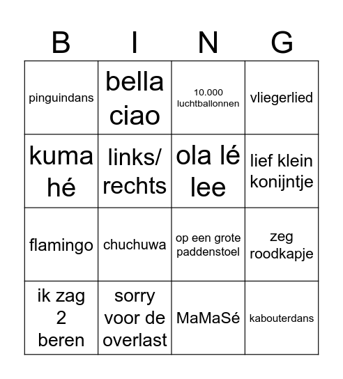 Meivakantie Bingo Card