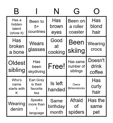 Human Bingo Card