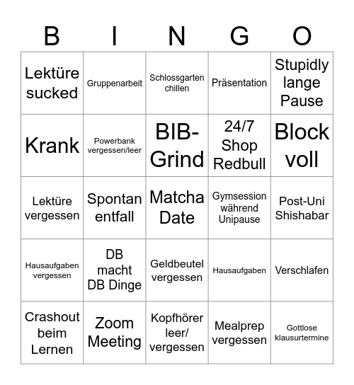 Uni Bingo Card