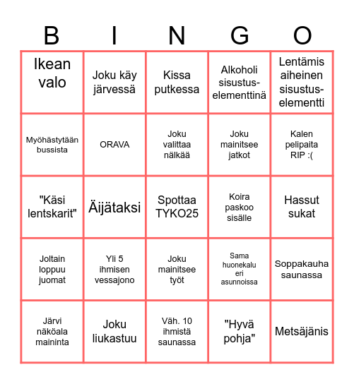 Sauna-appro BINGO Card