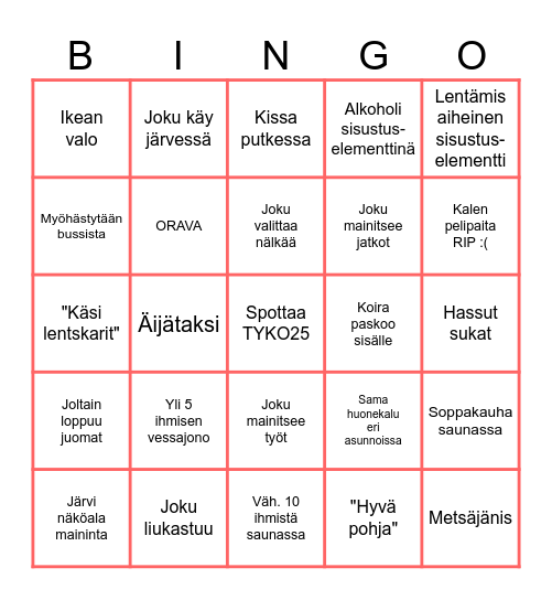 Sauna-appro BINGO Card