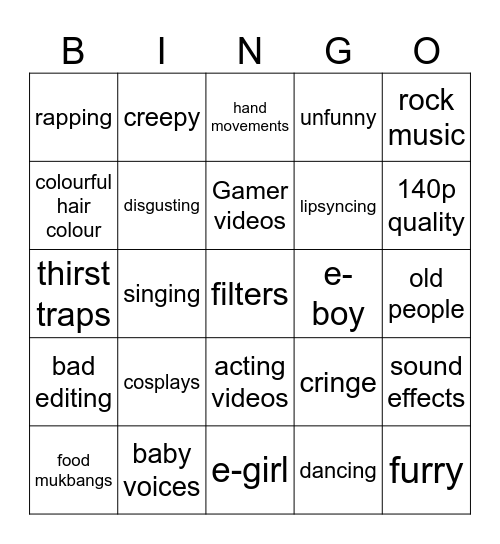 Tiktok That Give Me SecondHand Embarrassment Bingo Card