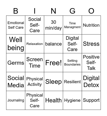 Self Care Bingo Card