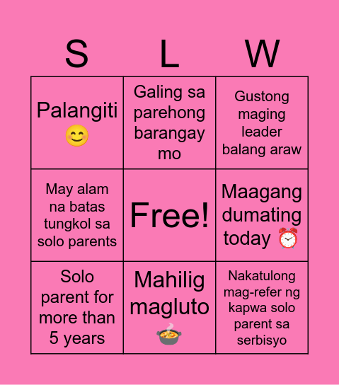SOLO PARENT WEEK 2026 Bingo Card