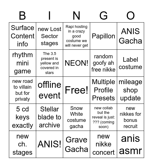 3.5!!! Bingo Card
