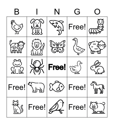 Animals Bingo Card