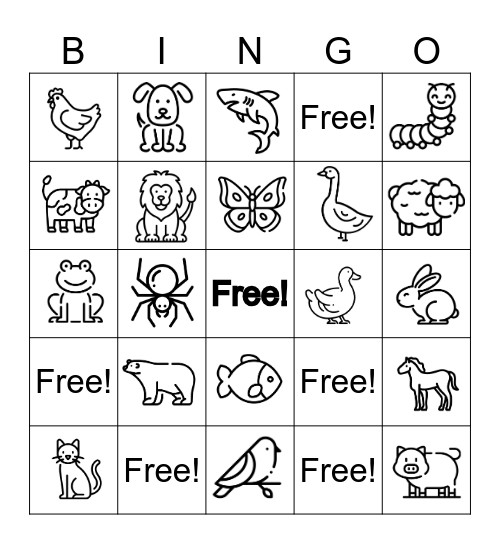 Animals Bingo Card