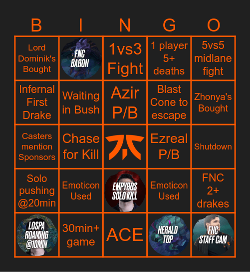 FNC vs SK Game 2 (S26) Bingo Card