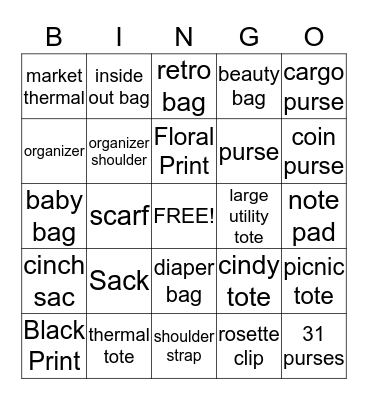 31 purses Bingo Card