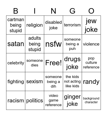south park bingo Card