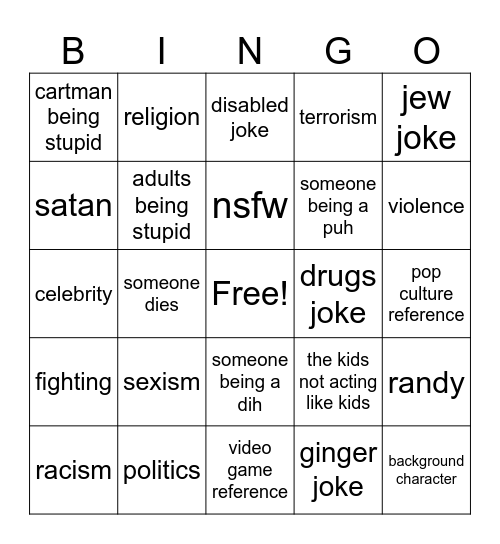 south park bingo Card