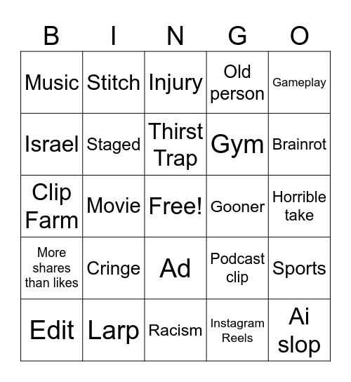 Instagram reels 2026 Bingo Card