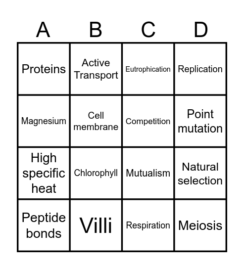 IB Bio Bingo Card