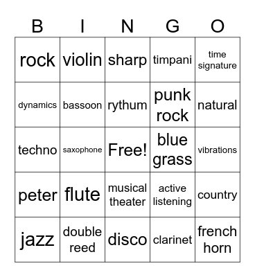 music bingo Card