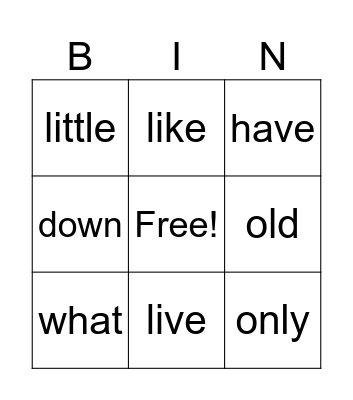 Untitled Bingo Card
