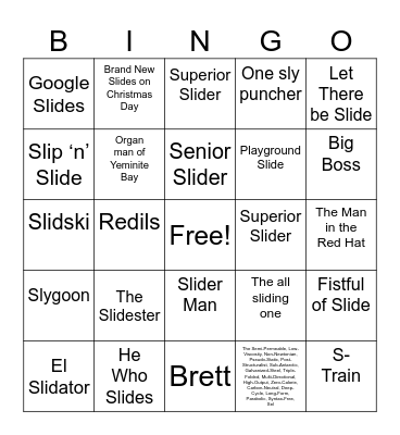 Sly Guy BINGO CARD Bingo Card