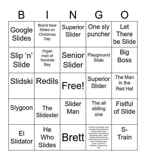Sly Guy BINGO CARD Bingo Card
