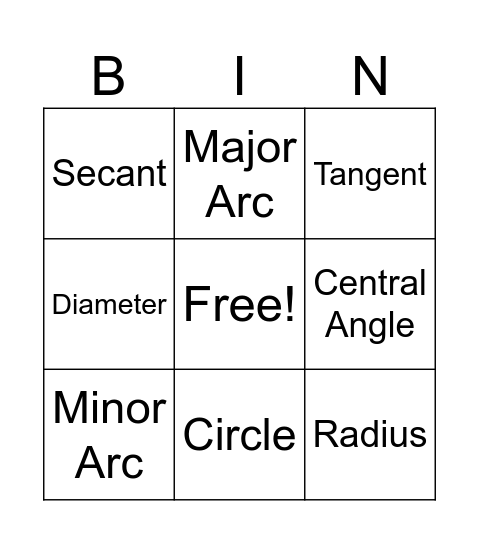 Circle Vocabulary Bingo Card