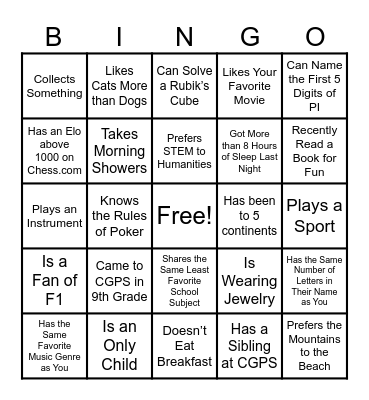 Peer Leadership Bingo! Bingo Card