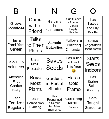 Garden Party Bingo Card