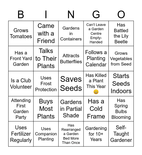 Garden Party Bingo Card