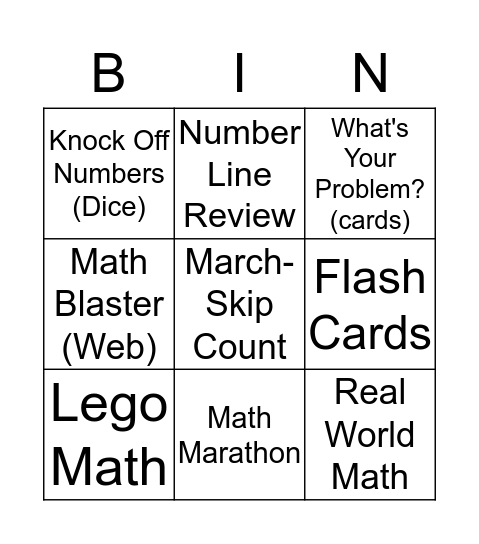 MATH-O Bingo Card