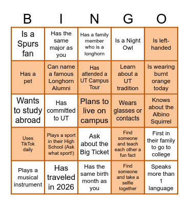 Longhorn Bingo Card