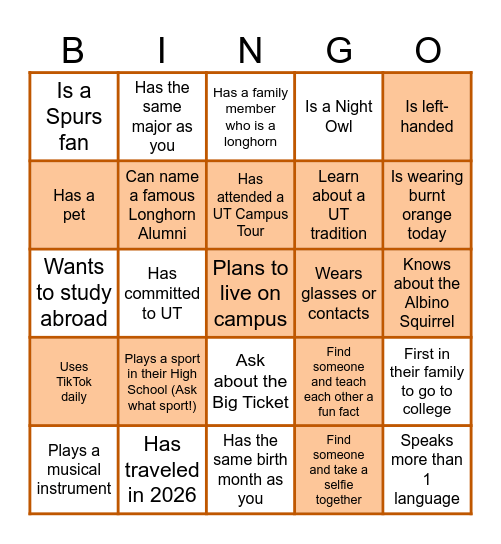 Longhorn Bingo Card