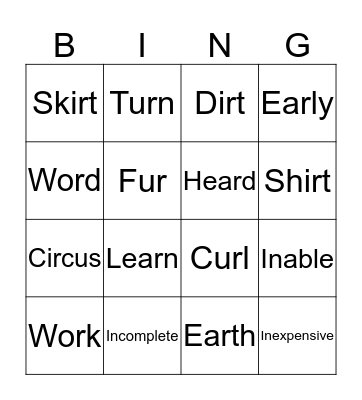 Unit 21 Spelling Bingo Card