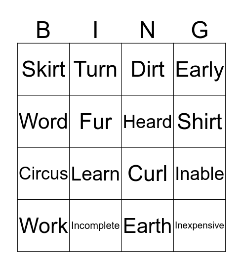 Unit 21 Spelling Bingo Card