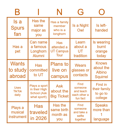 Longhorn Bingo Card