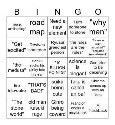 Dr stone bingo Card