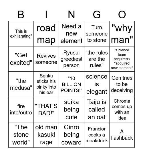 Dr stone bingo Card
