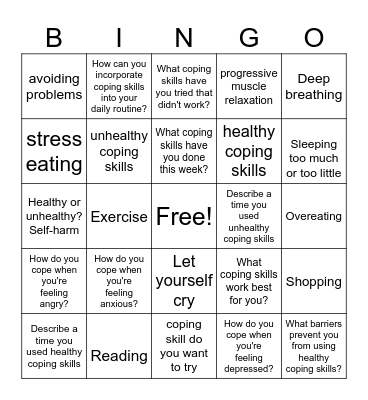Coping Skills Bingo Card