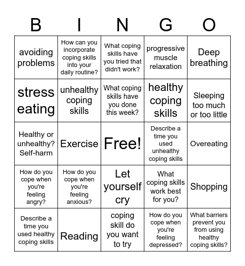Coping Skills Bingo Card