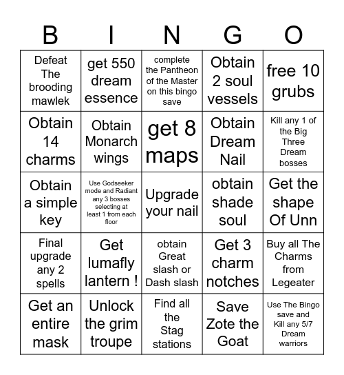 Hollow knight Bingo! Bingo Card