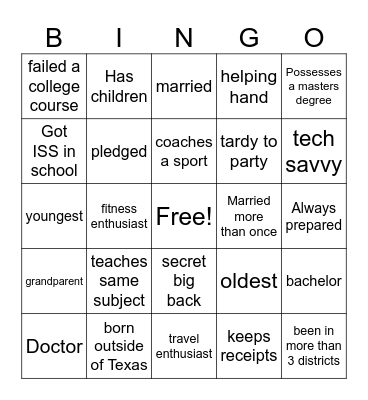 Early College Bingo Card