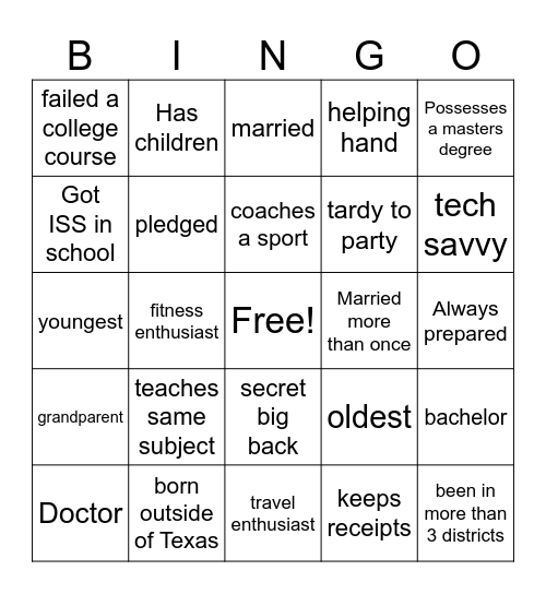 Early College Bingo Card