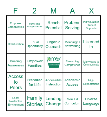 FAMILIES TO THE MAX BINGO Card