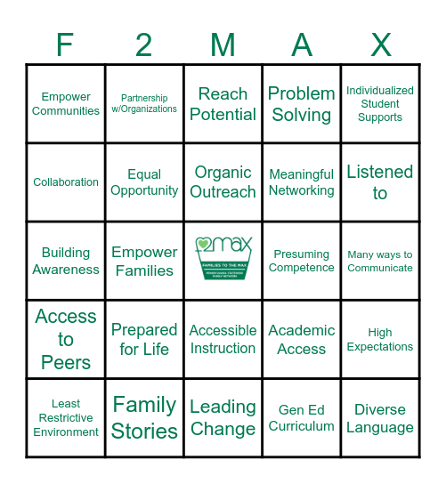 FAMILIES TO THE MAX BINGO Card