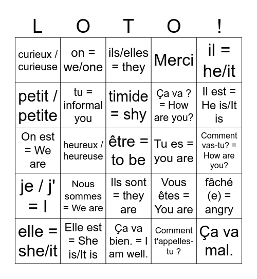 6. être=to be 2026 Bingo Card