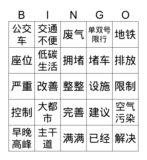 城市问题 Bingo Card