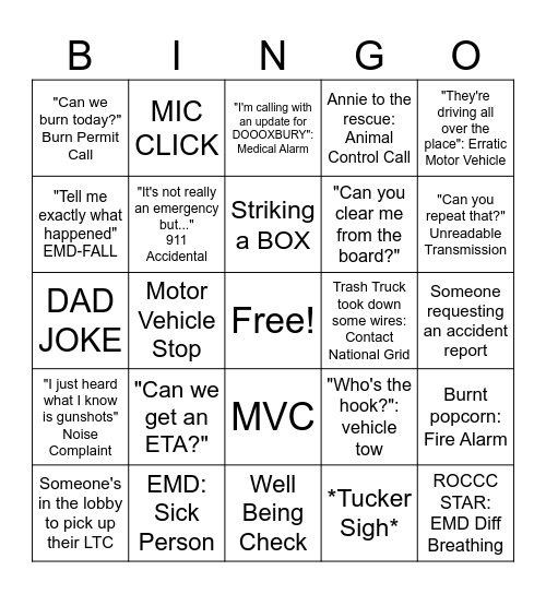 Telecommunicator Week Bingo Card