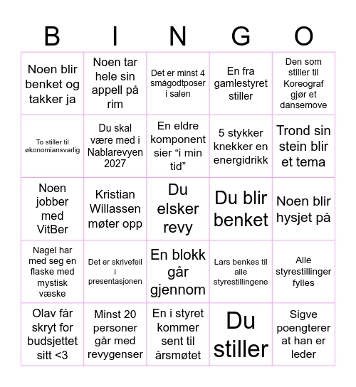 Årsmøte Nablarevyen 2026 Bingo Card