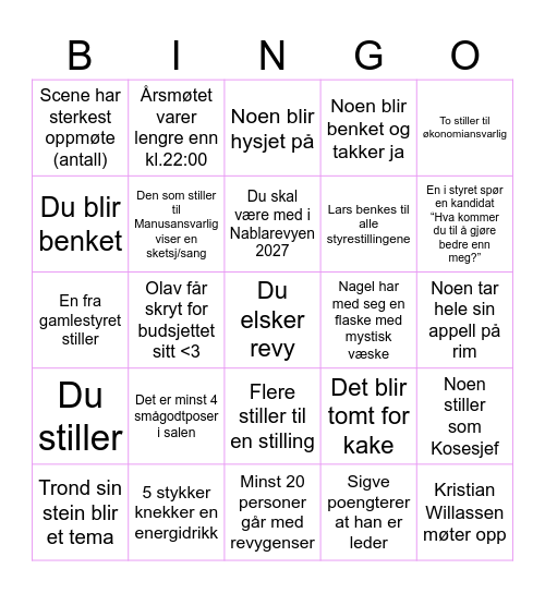 Årsmøte Nablarevyen 2026 Bingo Card